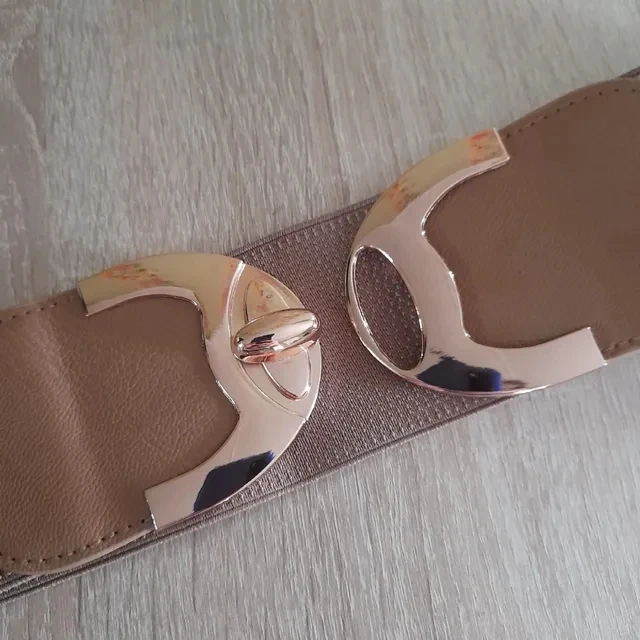 Wide Elastic Belts for Women Stretch Ladies Waist Belt with Fashion Gold Buckle, Vintage Classic Plus Size Belts for Women