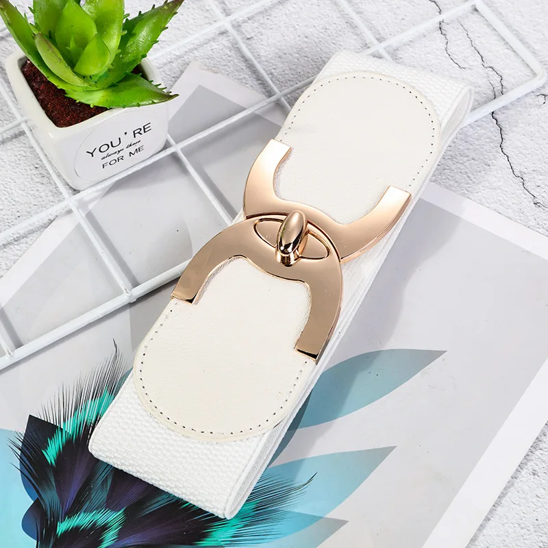 Wide Elastic Belts for Women Stretch Ladies Waist Belt with Fashion Gold Buckle, Vintage Classic Plus Size Belts for Women