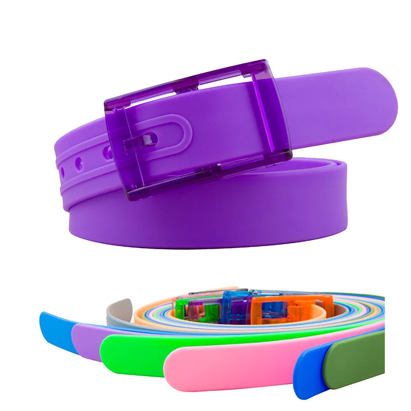 New Plastic Buckle Belt Candy Colored Silicone Casual Pants Jeans Fashionable Belt Without Metal Belts for Women and Men