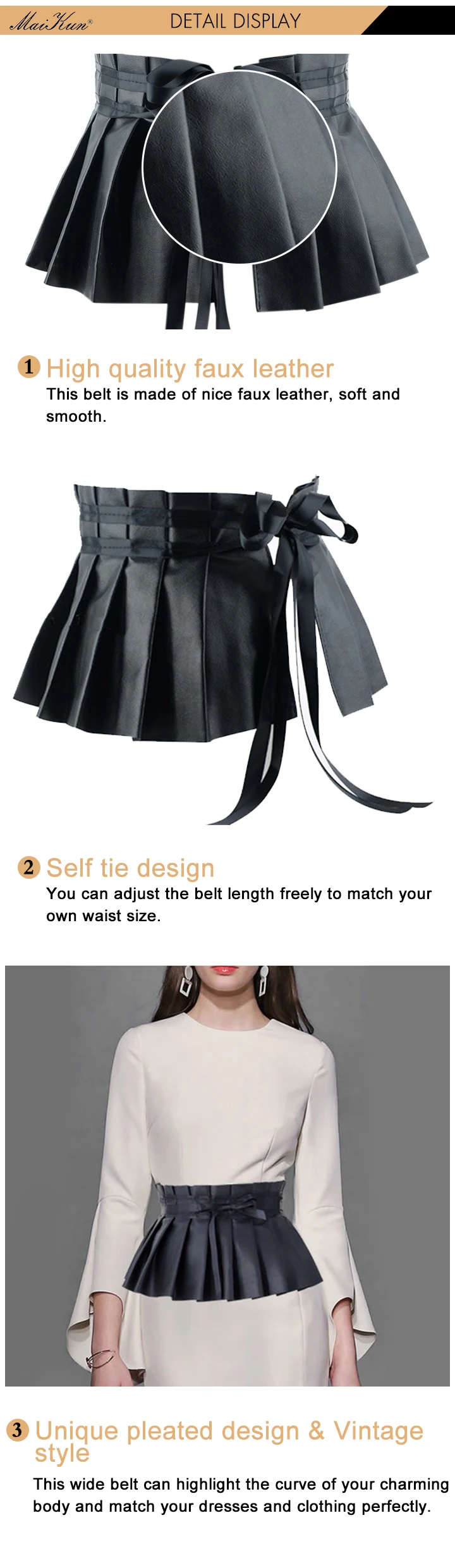 Pleated Dress Bandage Wide Belts for Women Faux Leather Elastic Waistband Elegant Lotus Leaf High Waist Belt Girdle Female
