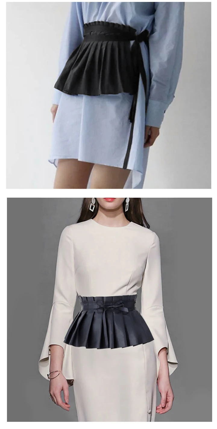 Pleated Dress Bandage Wide Belts for Women Faux Leather Elastic Waistband Elegant Lotus Leaf High Waist Belt Girdle Female