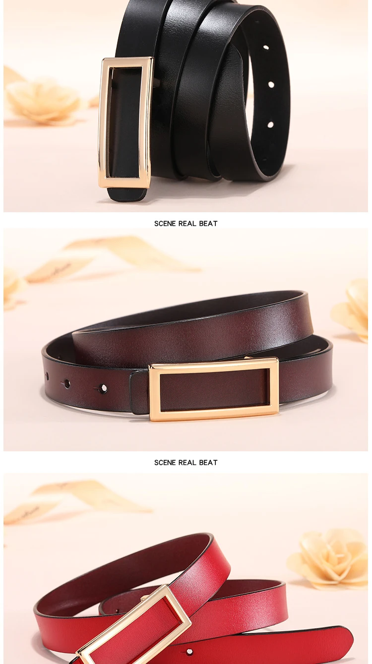 COOLERFIRE New Designer Gold Buckle Belt Waist Female Skinny Thin Genuine Leather Belts For Women Dress Belt LB016