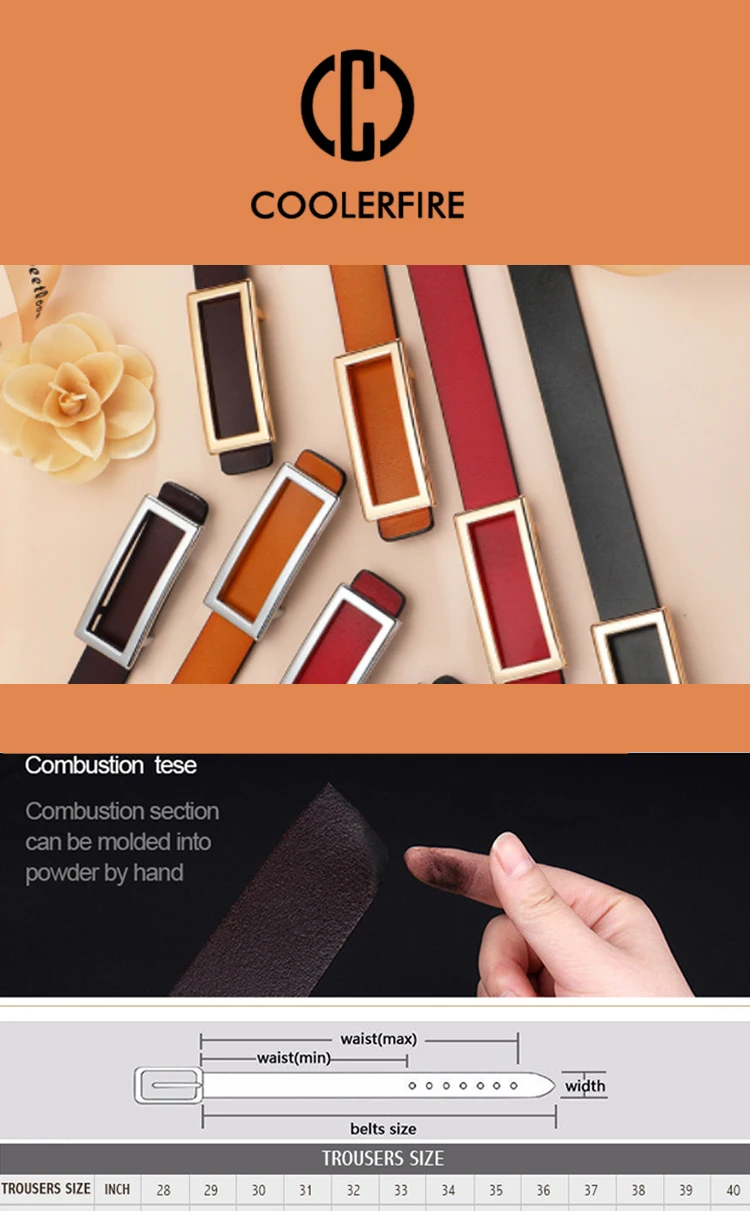 COOLERFIRE New Designer Gold Buckle Belt Waist Female Skinny Thin Genuine Leather Belts For Women Dress Belt LB016