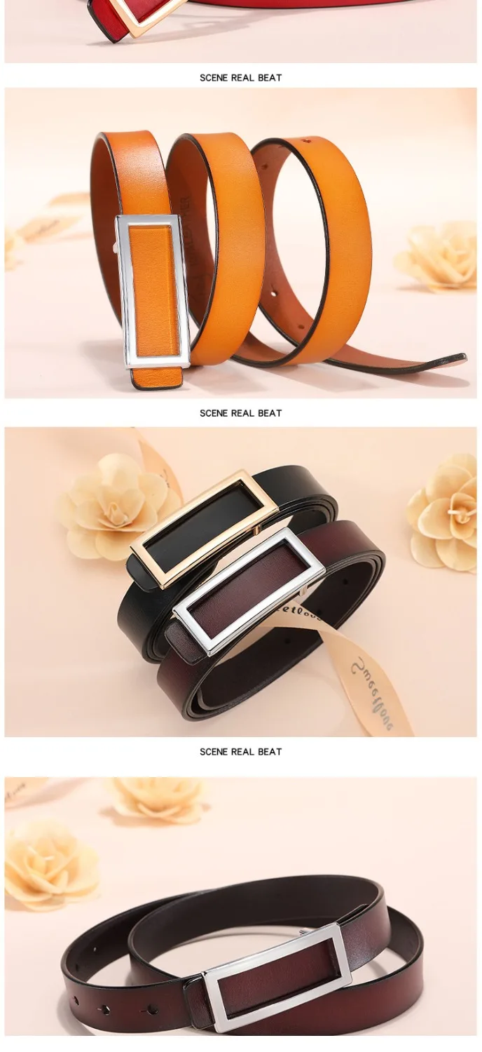 COOLERFIRE New Designer Gold Buckle Belt Waist Female Skinny Thin Genuine Leather Belts For Women Dress Belt LB016