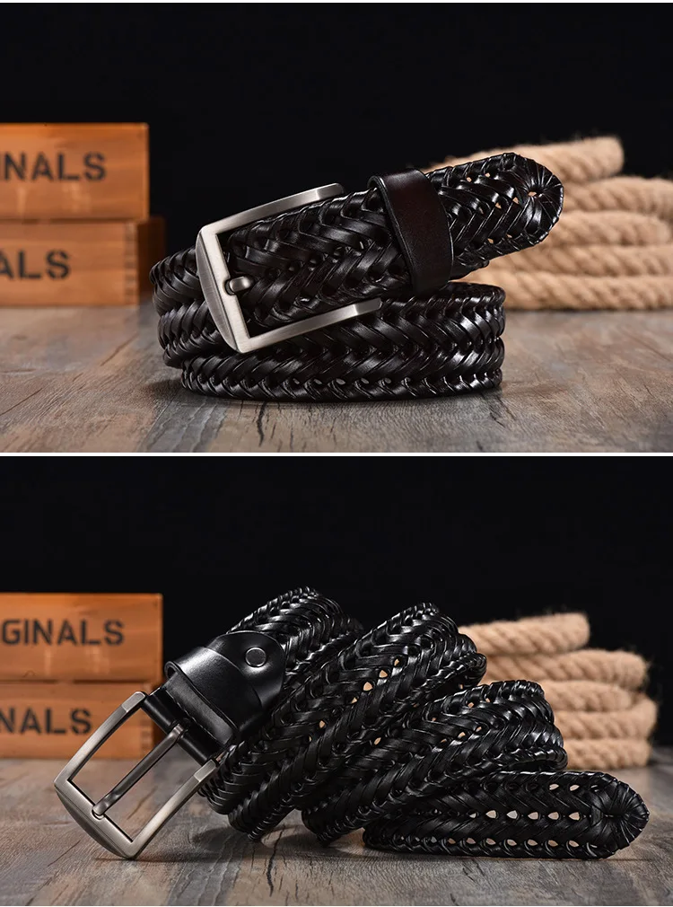 New Braided Belt for Men's Woven Belt Luxury Genuine Leather Cow Straps Hand Knitted Designer Men for Jeans Girdle Male Belts