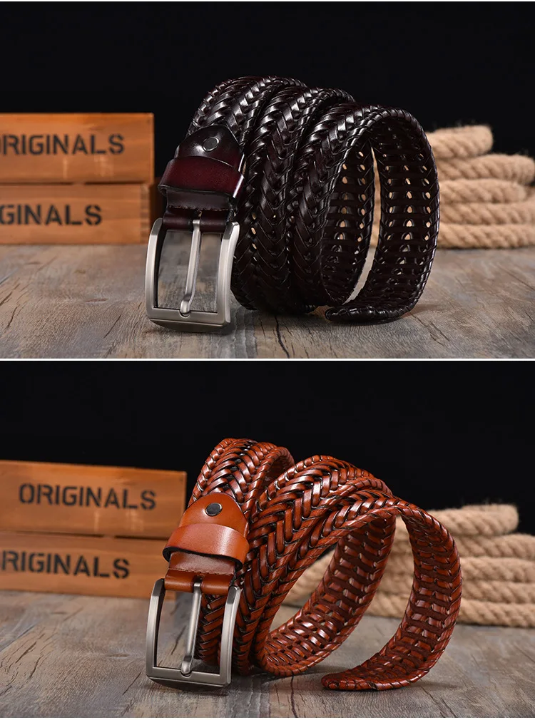 New Braided Belt for Men's Woven Belt Luxury Genuine Leather Cow Straps Hand Knitted Designer Men for Jeans Girdle Male Belts