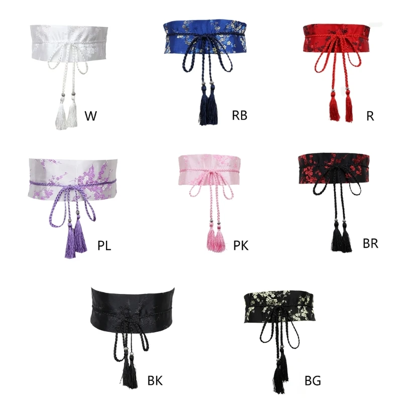 Japanese Style Clothing Kimono Wide Belt Women Sash Tie Streetwear Hanfu Belt Chinese Embroidered Fower Tassel Bandage Belt