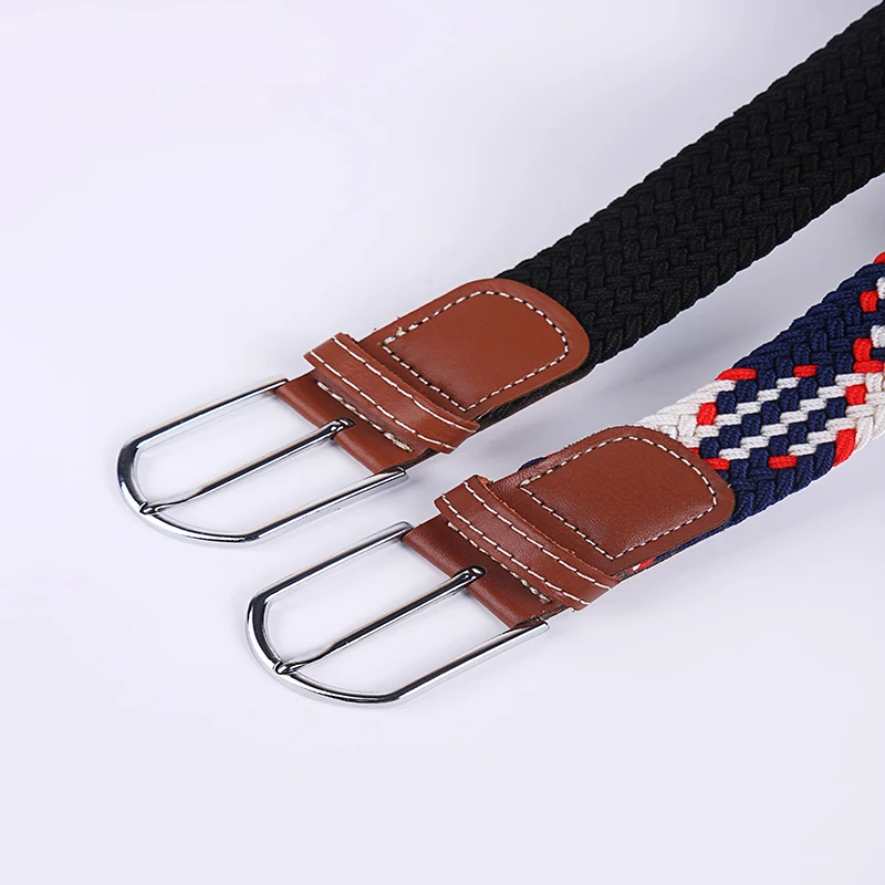 Black Blue Beige Unisex Women Casual Knitted Pin Buckle Thin Belt Woven Canvas Elastic Expandable Braided Stretch Belts for Men