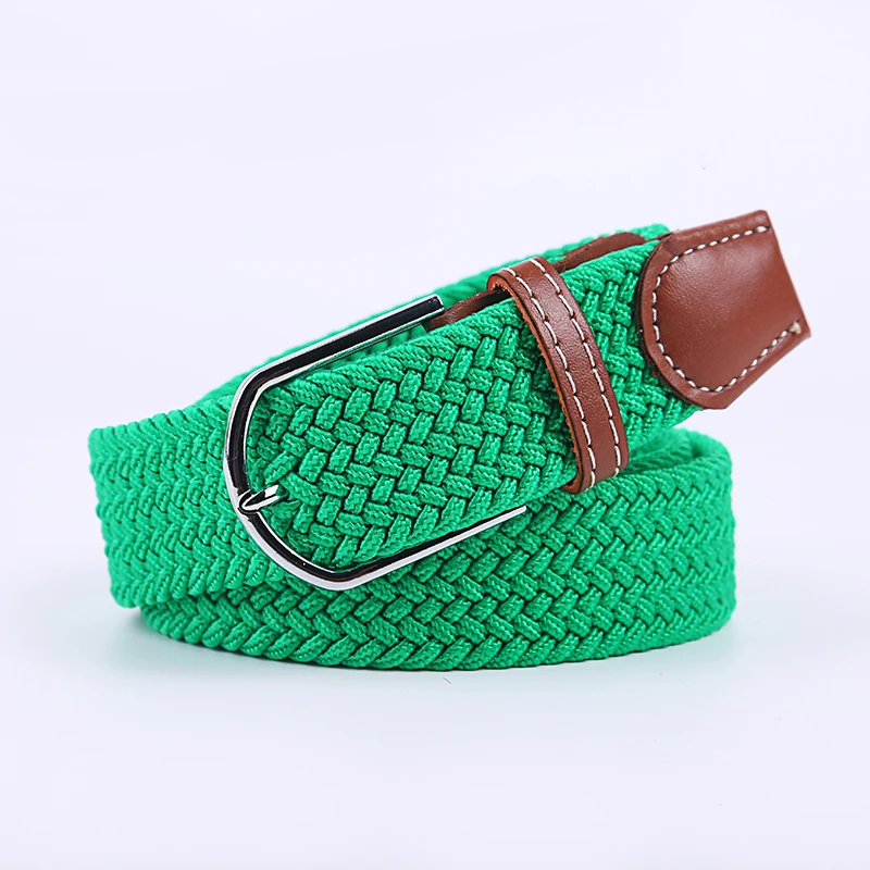 Black Blue Beige Unisex Women Casual Knitted Pin Buckle Thin Belt Woven Canvas Elastic Expandable Braided Stretch Belts for Men