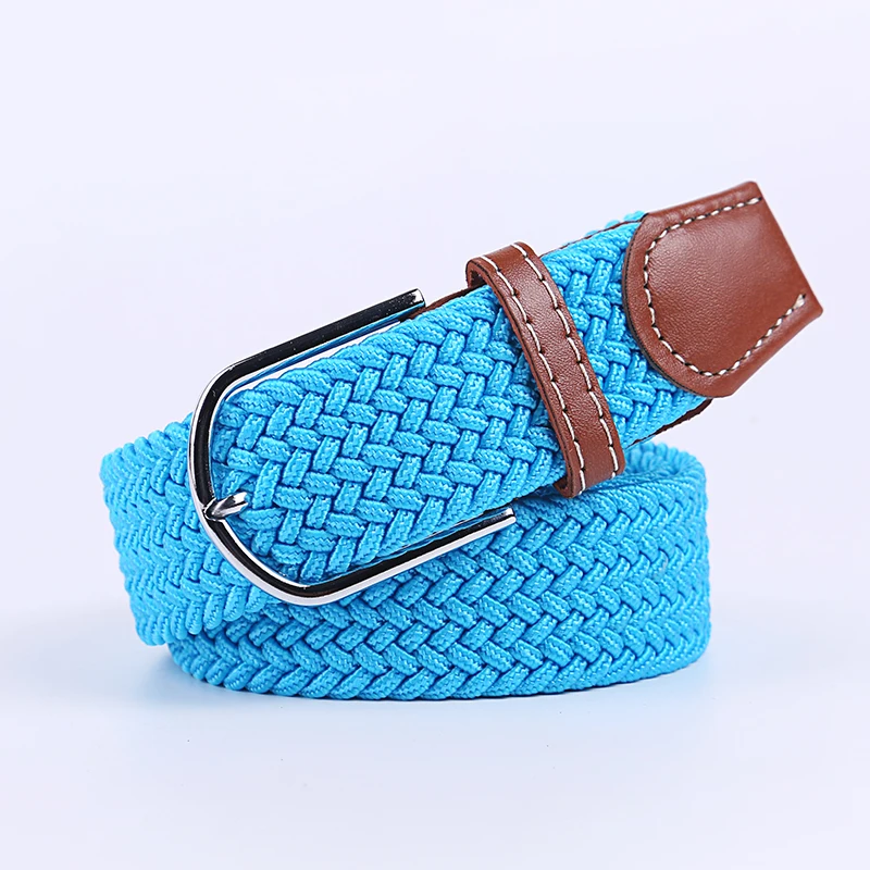 Black Blue Beige Unisex Women Casual Knitted Pin Buckle Thin Belt Woven Canvas Elastic Expandable Braided Stretch Belts for Men