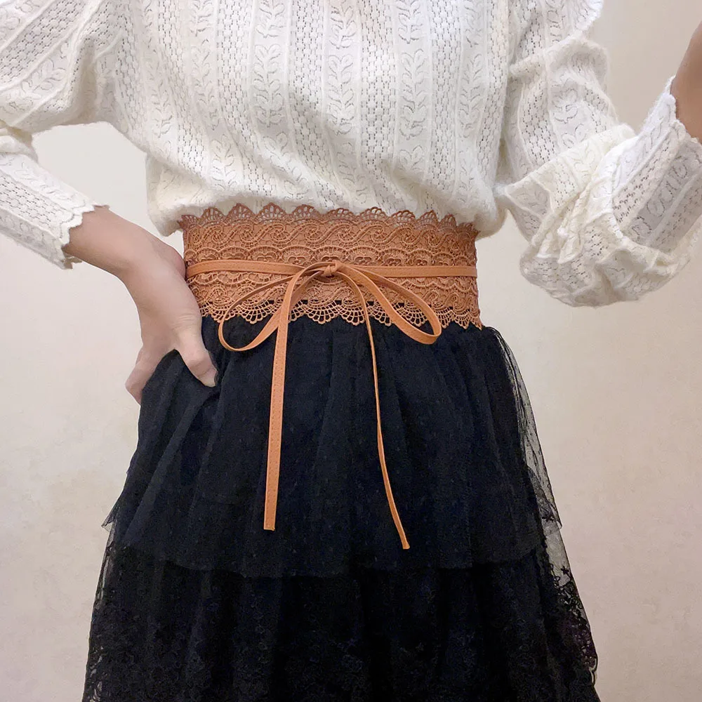 Women Bow Lace Belt Corset Wide Belts Wedding Dress Skirt Decorative Belt