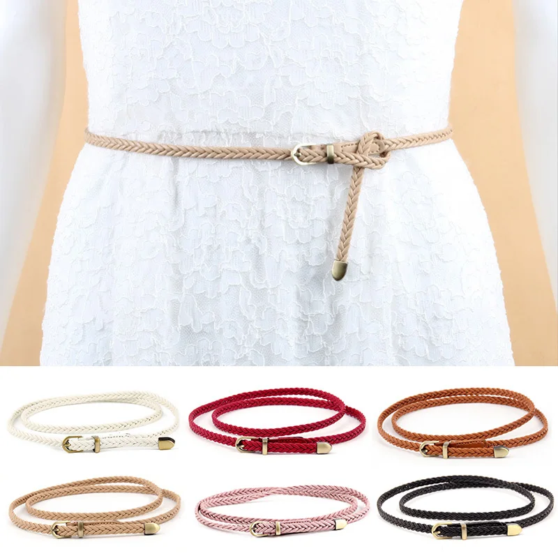 Leather Braided Thin Belt For Woman Dress Shirt Decorative Girdles Strap Fashion Pin Buckle Female Waistband Ladies Waist Rope