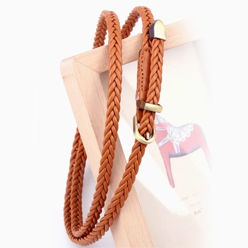 Leather Braided Thin Belt For Woman Dress Shirt Decorative Girdles Strap Fashion Pin Buckle Female Waistband Ladies Waist Rope