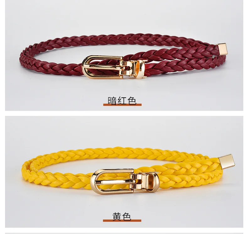 0.8x110cm Women Thin Skinny Belt Vintage Female Ladies Dress Pin Buckle Waistband Weave Waist Band Braided Belt