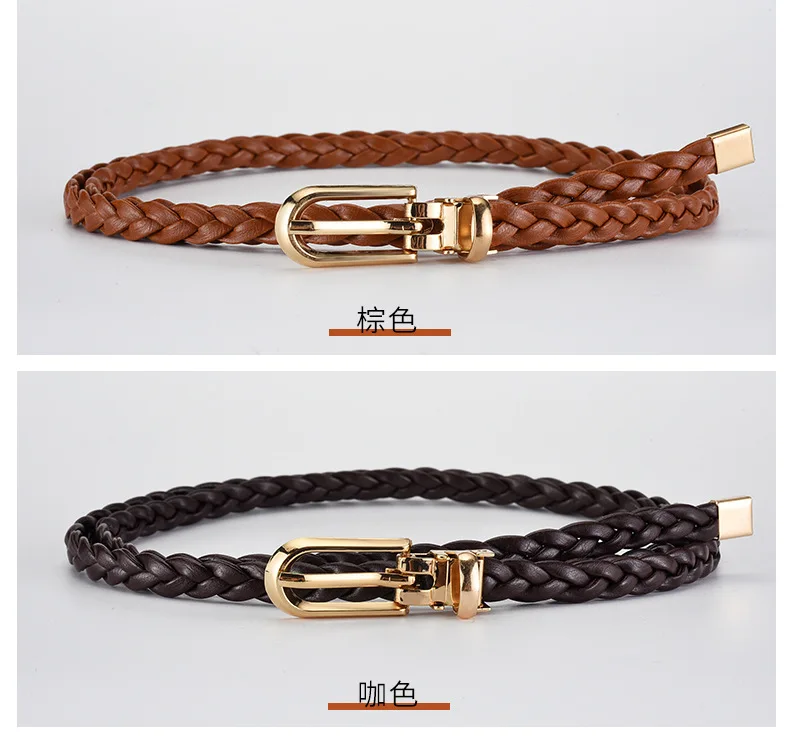 0.8x110cm Women Thin Skinny Belt Vintage Female Ladies Dress Pin Buckle Waistband Weave Waist Band Braided Belt