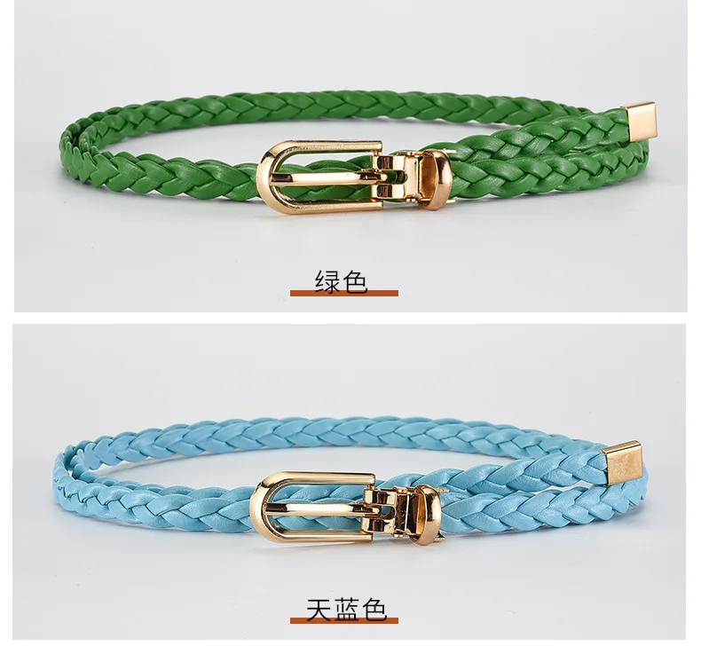 0.8x110cm Women Thin Skinny Belt Vintage Female Ladies Dress Pin Buckle Waistband Weave Waist Band Braided Belt