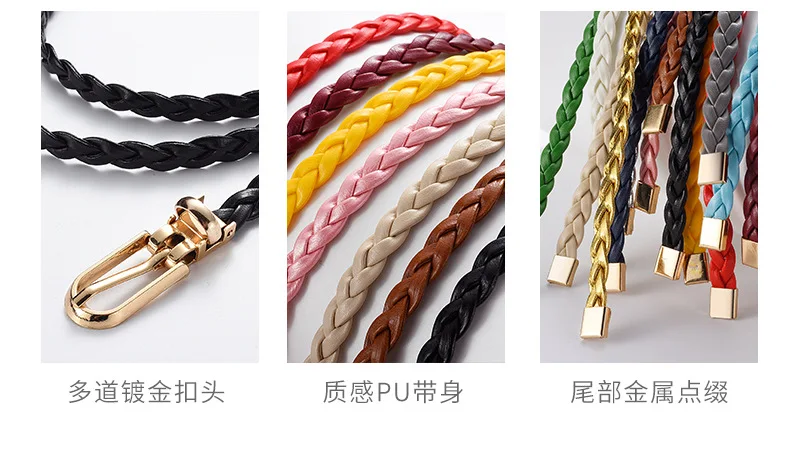 0.8x110cm Women Thin Skinny Belt Vintage Female Ladies Dress Pin Buckle Waistband Weave Waist Band Braided Belt