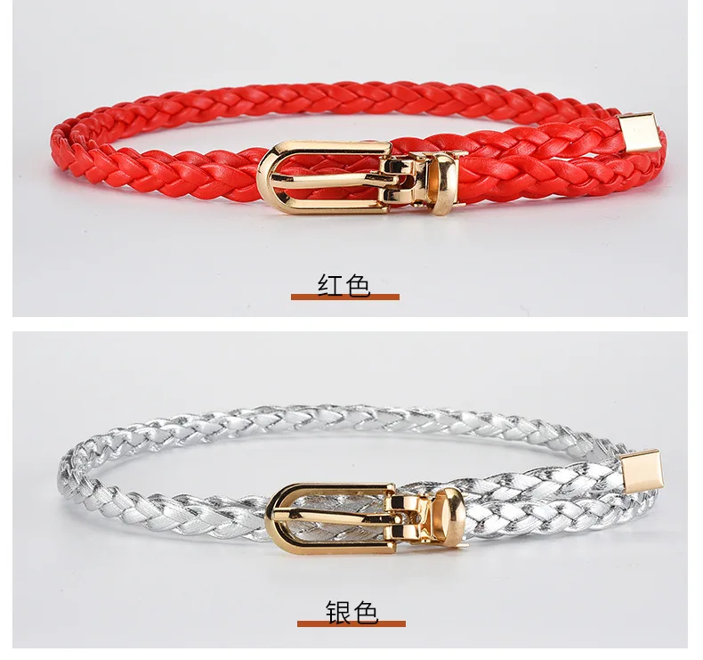 0.8x110cm Women Thin Skinny Belt Vintage Female Ladies Dress Pin Buckle Waistband Weave Waist Band Braided Belt
