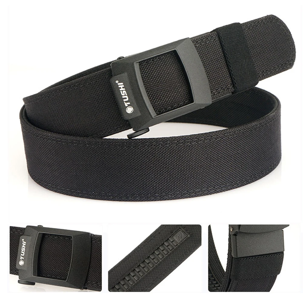 TUSHI New Hard Tactical Belt Metal Buckle Adjustable Military Belt Rigid Heavy Duty Sturdy Ratchet Nylon Belt IPSC Accessories