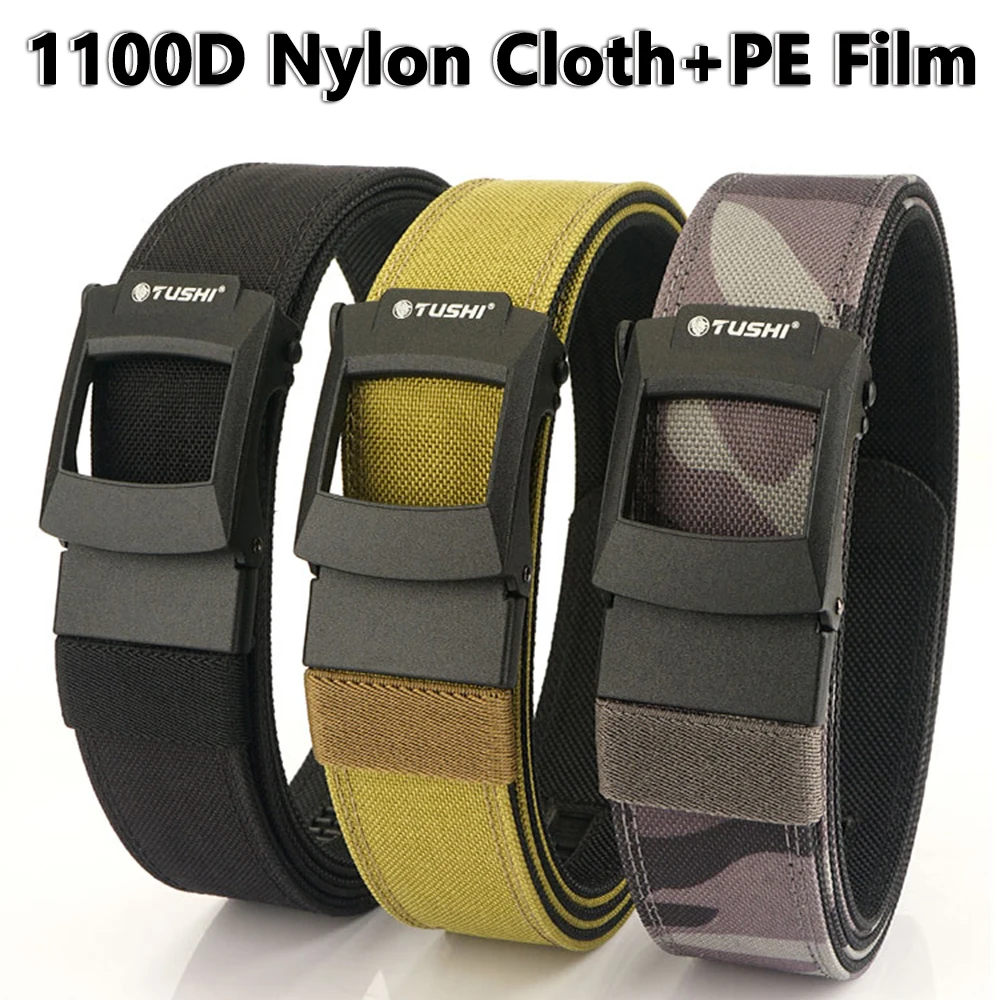 TUSHI New Hard Tactical Belt Metal Buckle Adjustable Military Belt Rigid Heavy Duty Sturdy Ratchet Nylon Belt IPSC Accessories