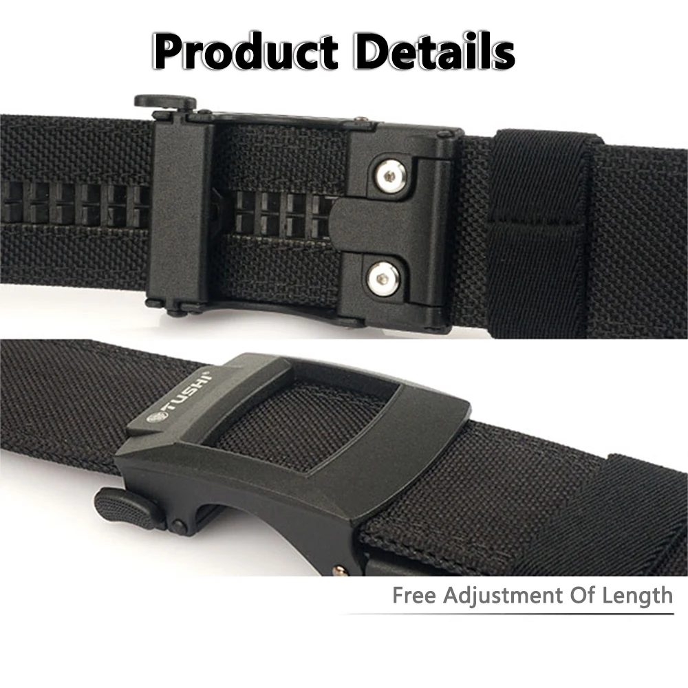 TUSHI New Hard Tactical Belt Metal Buckle Adjustable Military Belt Rigid Heavy Duty Sturdy Ratchet Nylon Belt IPSC Accessories
