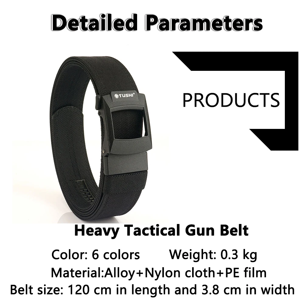 TUSHI New Hard Tactical Belt Metal Buckle Adjustable Military Belt Rigid Heavy Duty Sturdy Ratchet Nylon Belt IPSC Accessories
