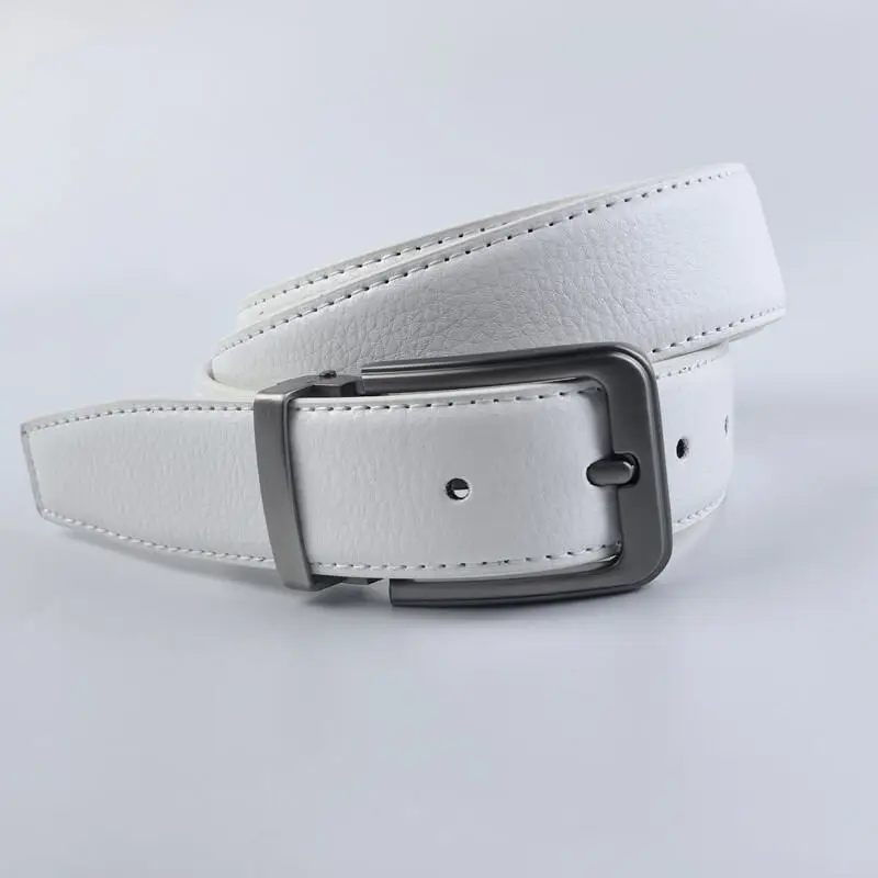 Korean version Golf white leather belt Pin buckle youth pants casual belt original belt for men and women