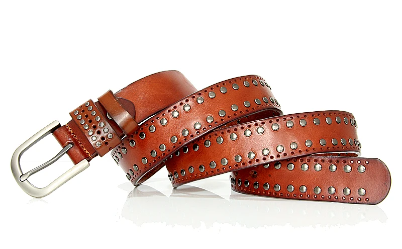 3.3CM Punk Lady Belts Rivet Women Belt High Quality Real Genuine Leather Belt Female Strap Vintage Woman Cowskin Belt For Jeans