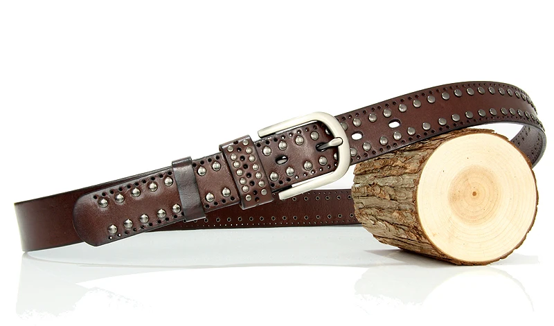 3.3CM Punk Lady Belts Rivet Women Belt High Quality Real Genuine Leather Belt Female Strap Vintage Woman Cowskin Belt For Jeans