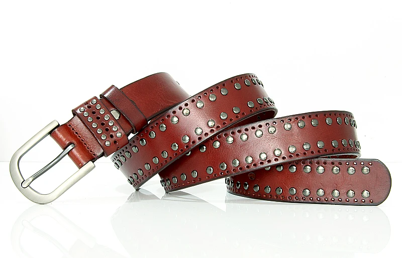 3.3CM Punk Lady Belts Rivet Women Belt High Quality Real Genuine Leather Belt Female Strap Vintage Woman Cowskin Belt For Jeans