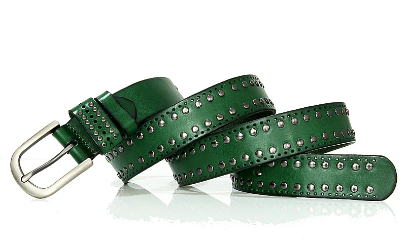 3.3CM Punk Lady Belts Rivet Women Belt High Quality Real Genuine Leather Belt Female Strap Vintage Woman Cowskin Belt For Jeans