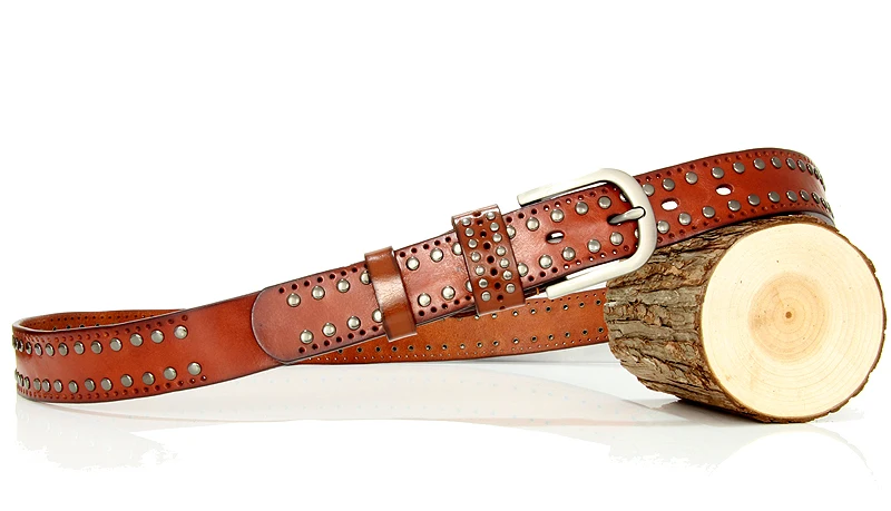 3.3CM Punk Lady Belts Rivet Women Belt High Quality Real Genuine Leather Belt Female Strap Vintage Woman Cowskin Belt For Jeans