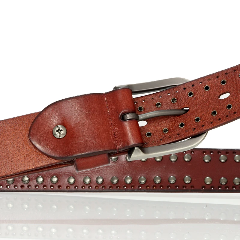 3.3CM Punk Lady Belts Rivet Women Belt High Quality Real Genuine Leather Belt Female Strap Vintage Woman Cowskin Belt For Jeans