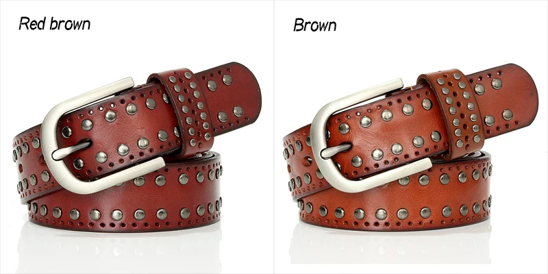 3.3CM Punk Lady Belts Rivet Women Belt High Quality Real Genuine Leather Belt Female Strap Vintage Woman Cowskin Belt For Jeans