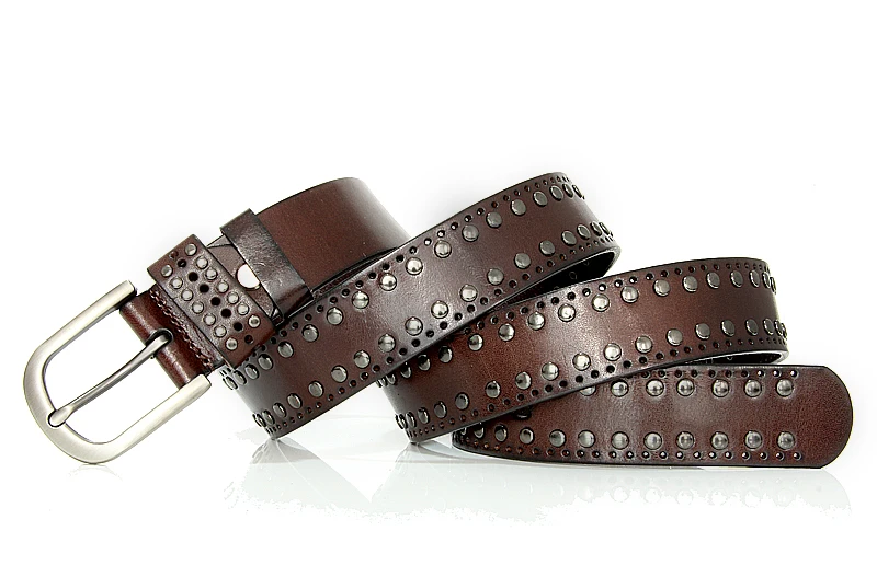 3.3CM Punk Lady Belts Rivet Women Belt High Quality Real Genuine Leather Belt Female Strap Vintage Woman Cowskin Belt For Jeans