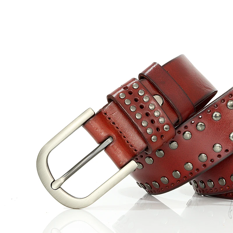 3.3CM Punk Lady Belts Rivet Women Belt High Quality Real Genuine Leather Belt Female Strap Vintage Woman Cowskin Belt For Jeans