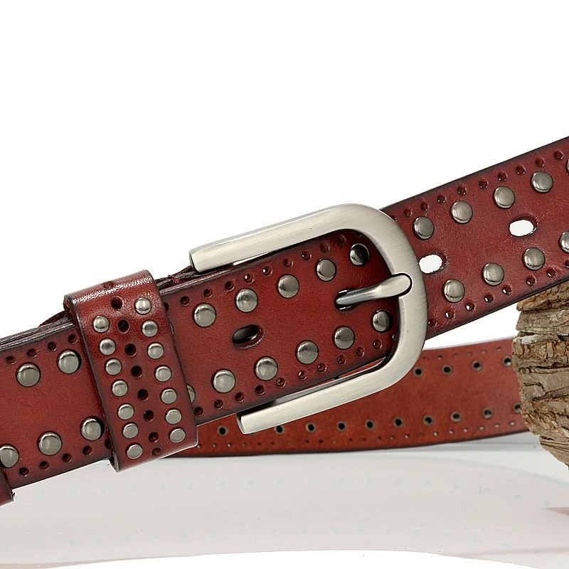 3.3CM Punk Lady Belts Rivet Women Belt High Quality Real Genuine Leather Belt Female Strap Vintage Woman Cowskin Belt For Jeans