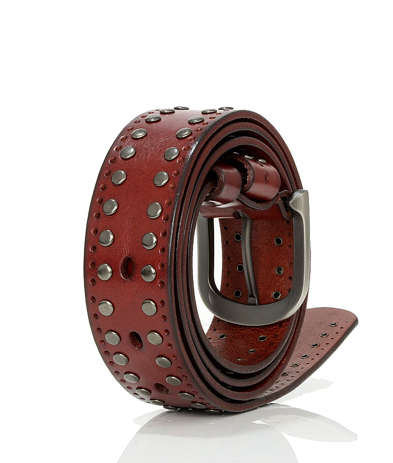 3.3CM Punk Lady Belts Rivet Women Belt High Quality Real Genuine Leather Belt Female Strap Vintage Woman Cowskin Belt For Jeans