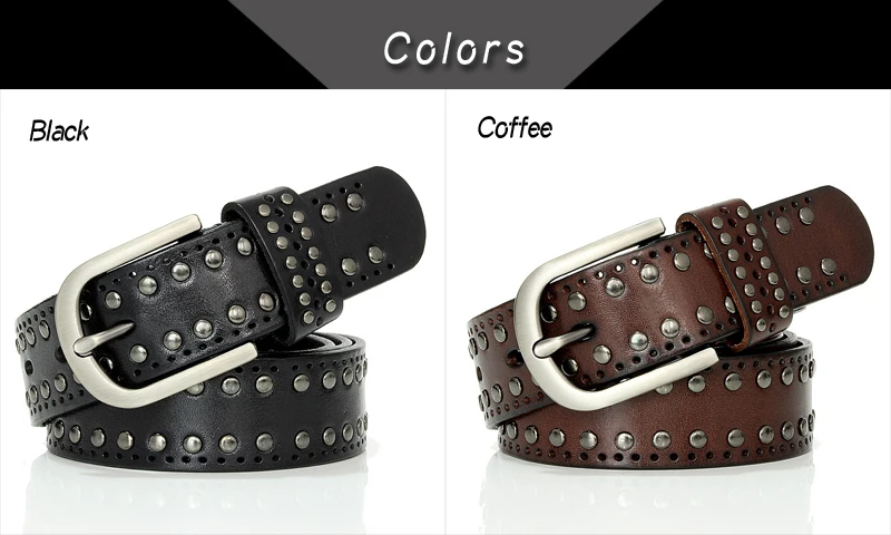 3.3CM Punk Lady Belts Rivet Women Belt High Quality Real Genuine Leather Belt Female Strap Vintage Woman Cowskin Belt For Jeans