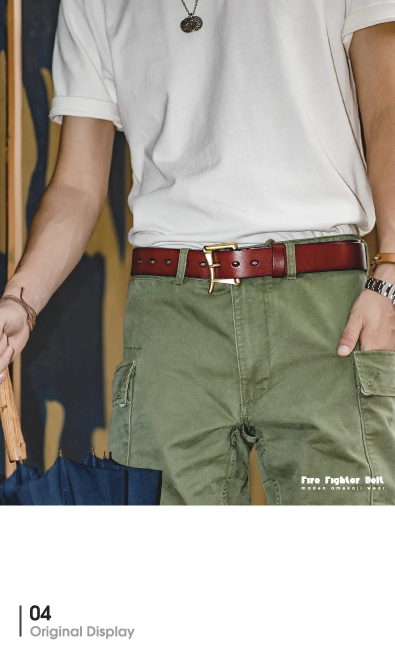 Maden men's cow leather belt men's fashion new classic retro pin buckle belt high quality fireman quick release belt men
