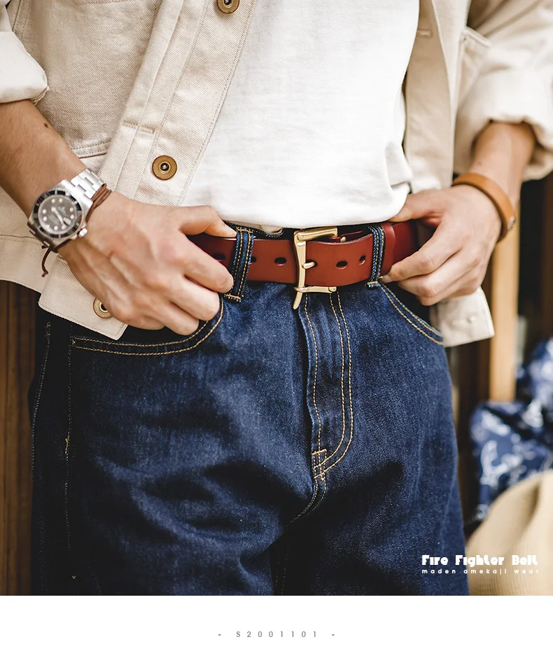 Maden men's cow leather belt men's fashion new classic retro pin buckle belt high quality fireman quick release belt men
