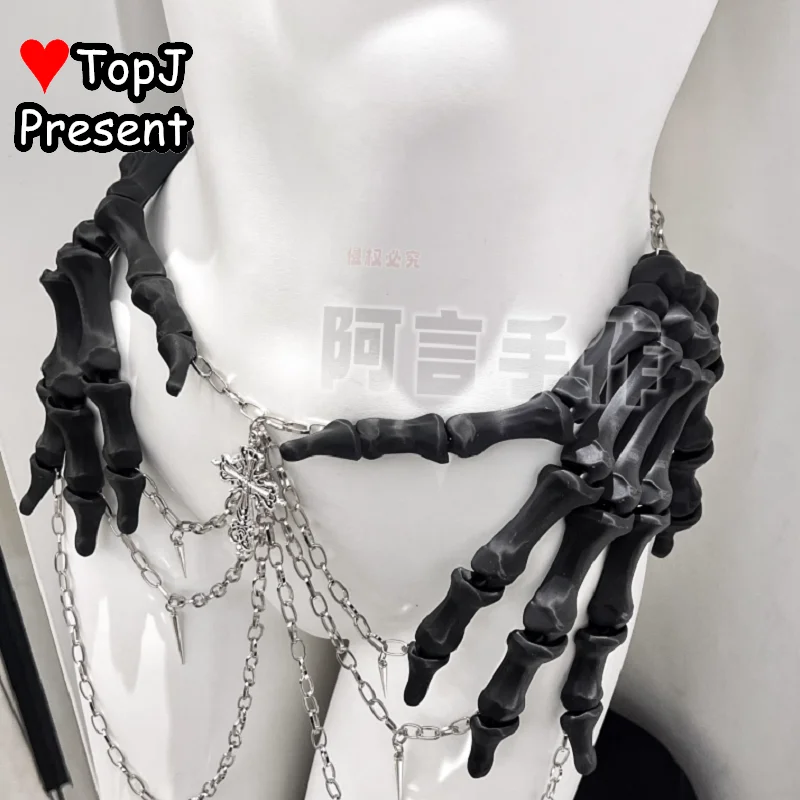 Men/Women's Steampunk Subcultural Original Cos Waist Rivet Chain Gothic Waist Cincher Hand Bone Dark Lolita Y2K Accessories