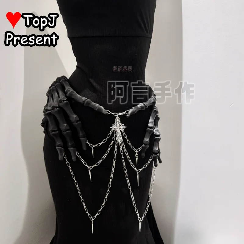 Men/Women's Steampunk Subcultural Original Cos Waist Rivet Chain Gothic Waist Cincher Hand Bone Dark Lolita Y2K Accessories