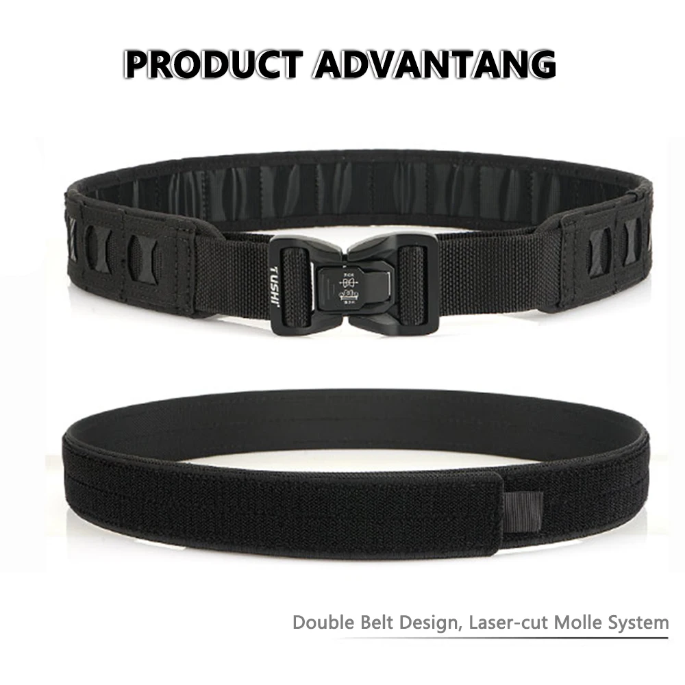 TUSHI New Tactical MOLLE Combat Military Belt Equipped With Inner Belt and Inner Non-Slip Pad 2-in-1 Quick-Release System Belt