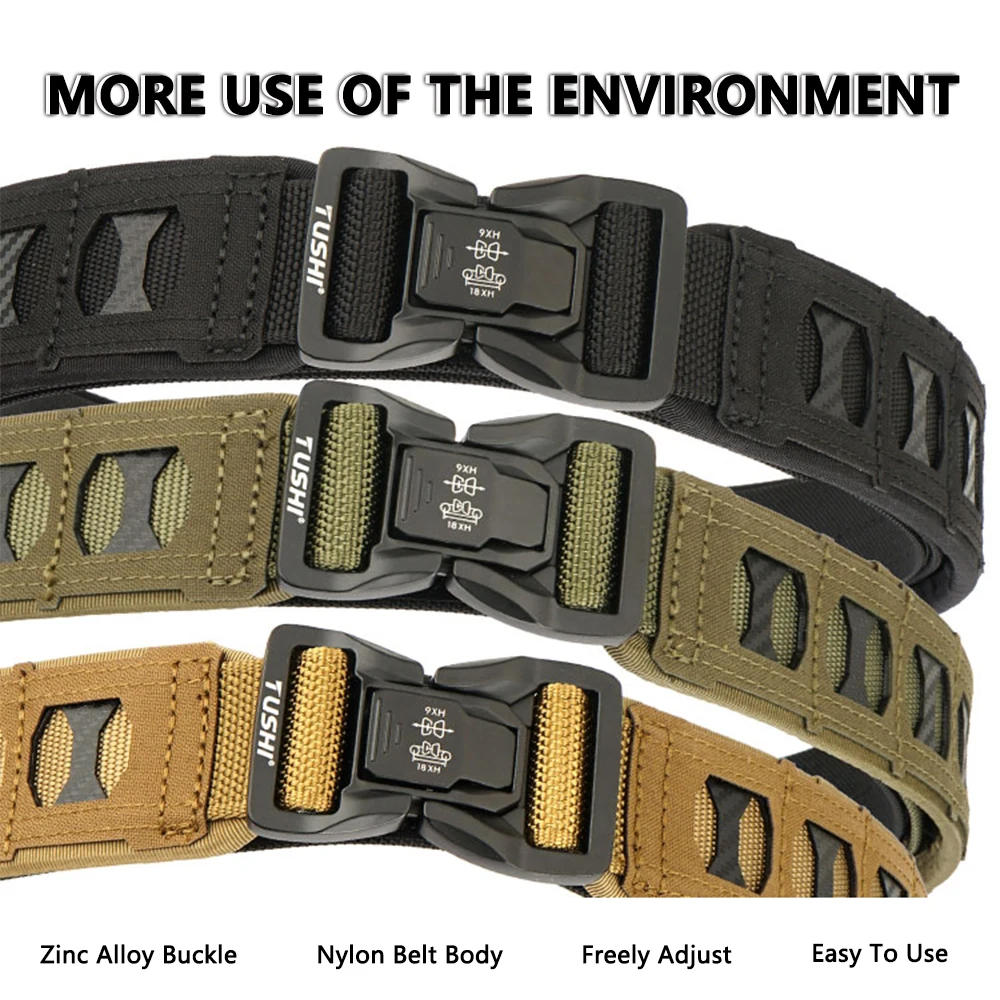 TUSHI New Tactical MOLLE Combat Military Belt Equipped With Inner Belt and Inner Non-Slip Pad 2-in-1 Quick-Release System Belt