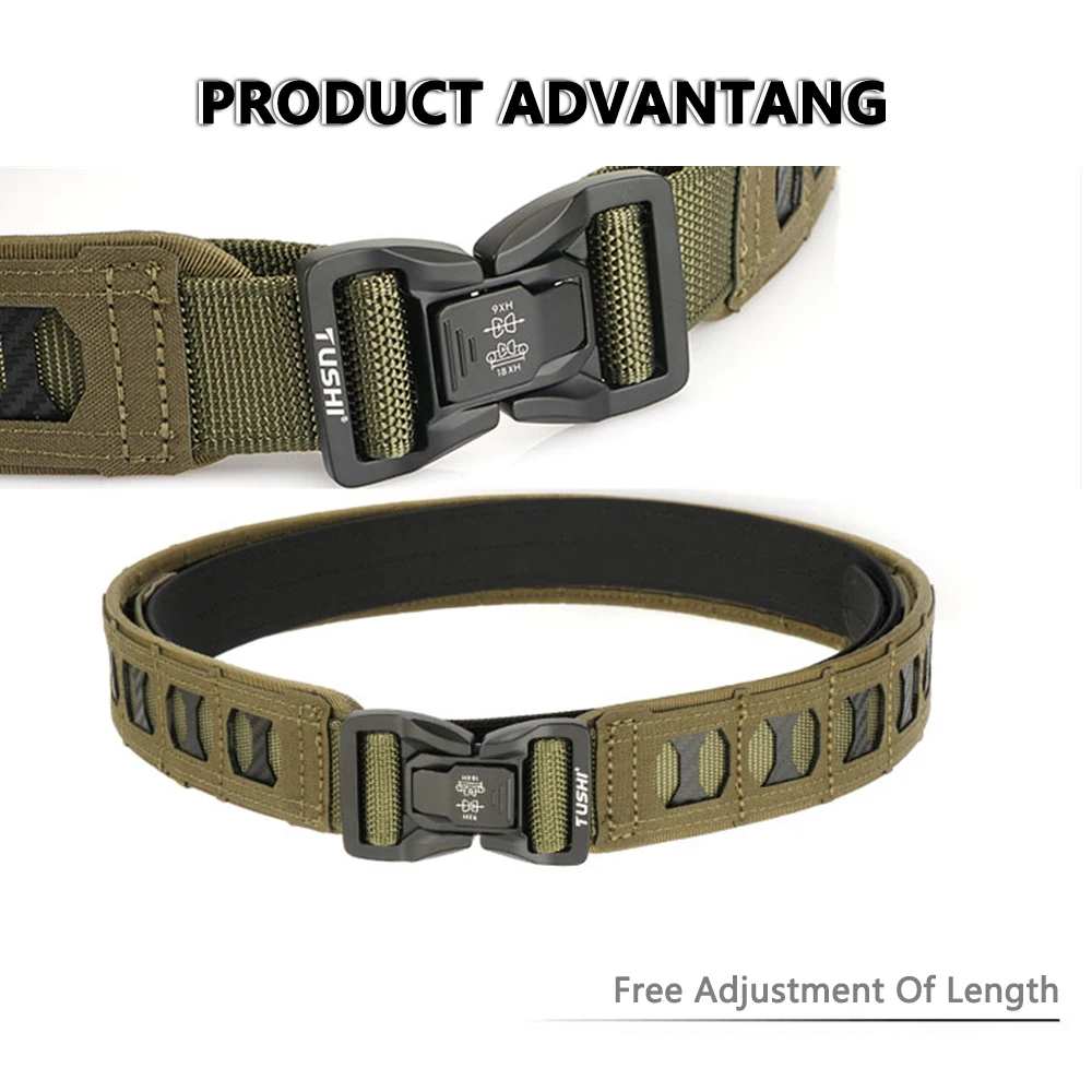 TUSHI New Tactical MOLLE Combat Military Belt Equipped With Inner Belt and Inner Non-Slip Pad 2-in-1 Quick-Release System Belt