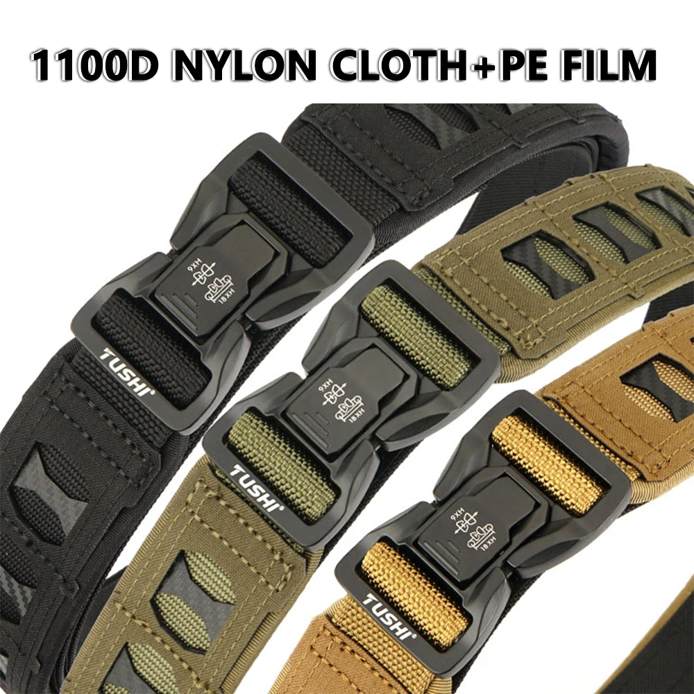 TUSHI New Tactical MOLLE Combat Military Belt Equipped With Inner Belt and Inner Non-Slip Pad 2-in-1 Quick-Release System Belt