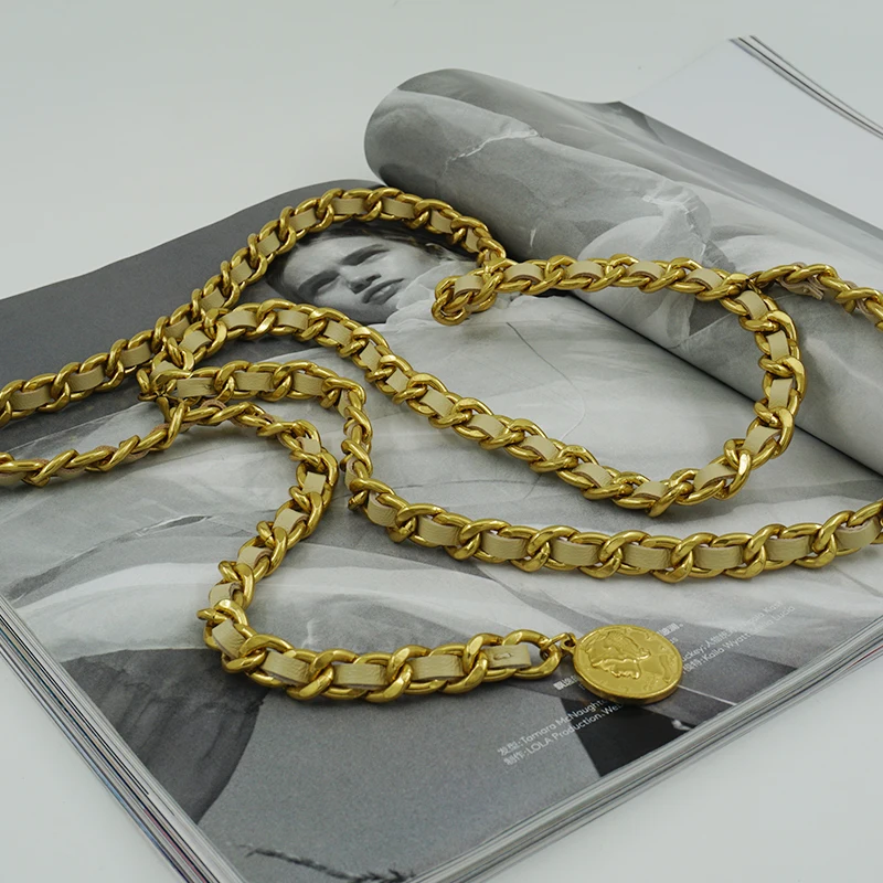 Designer Waist Chain Women's Sheepskin Decorative Dress Belt Metal Peach Heart Coin Pendant Pearl Strap Chain