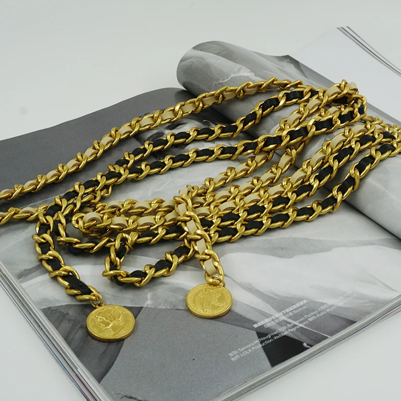 Designer Waist Chain Women's Sheepskin Decorative Dress Belt Metal Peach Heart Coin Pendant Pearl Strap Chain