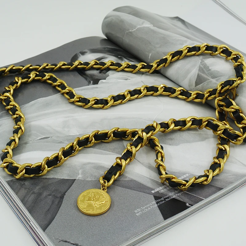 Designer Waist Chain Women's Sheepskin Decorative Dress Belt Metal Peach Heart Coin Pendant Pearl Strap Chain